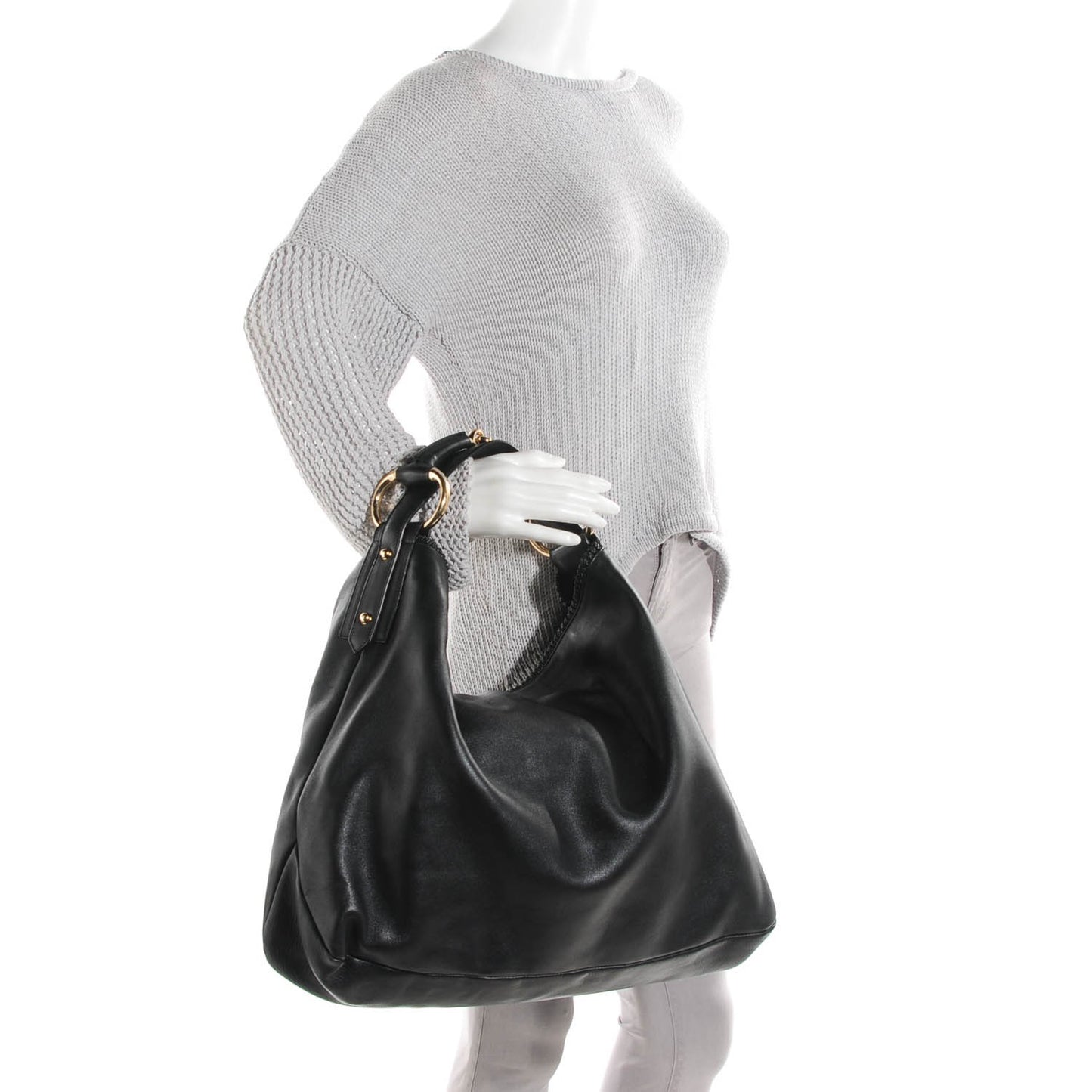 Calfskin Large Horsebit Chain Hobo Black