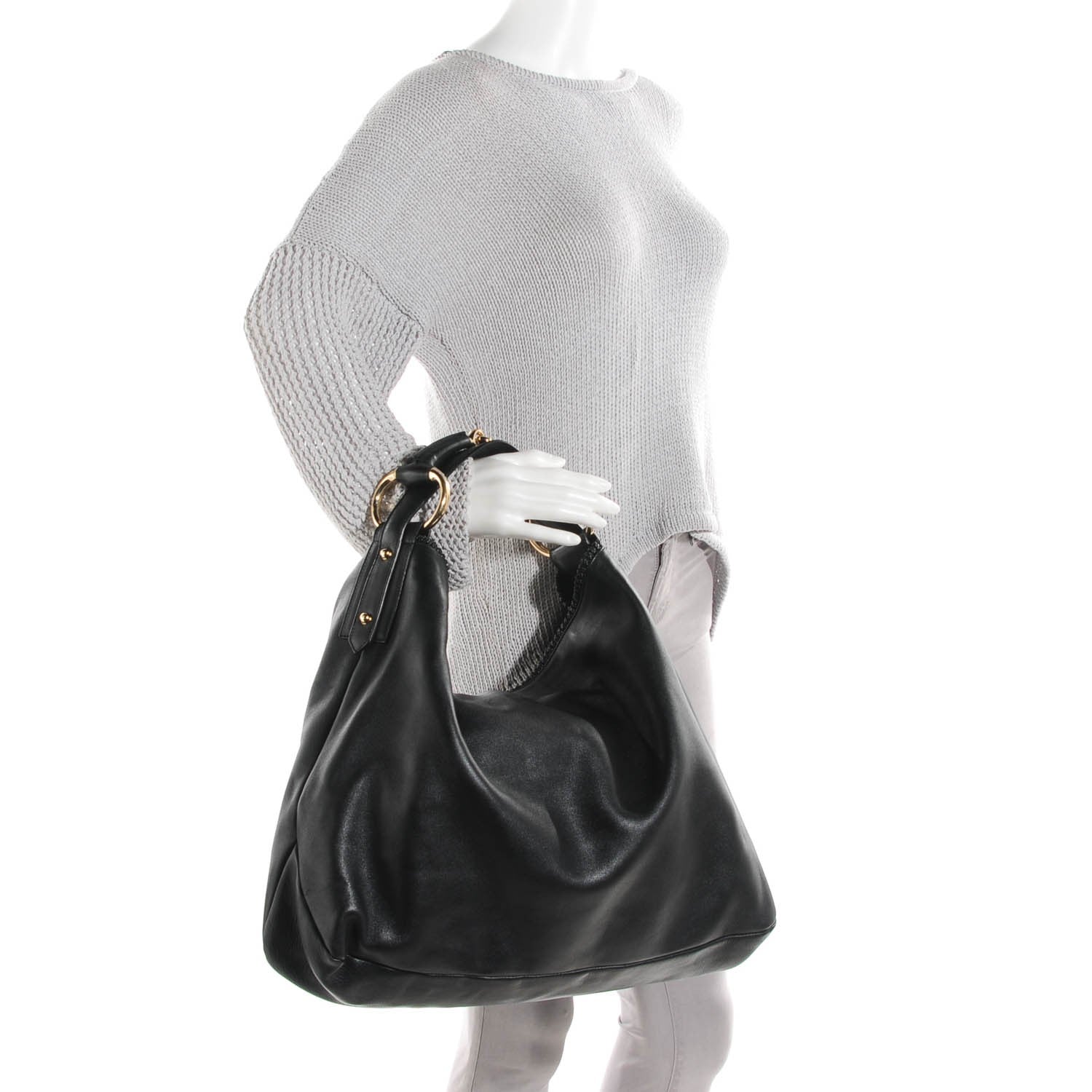 Gucci Calfskin Large Horsebit Chain Hobo Black 2 of 7