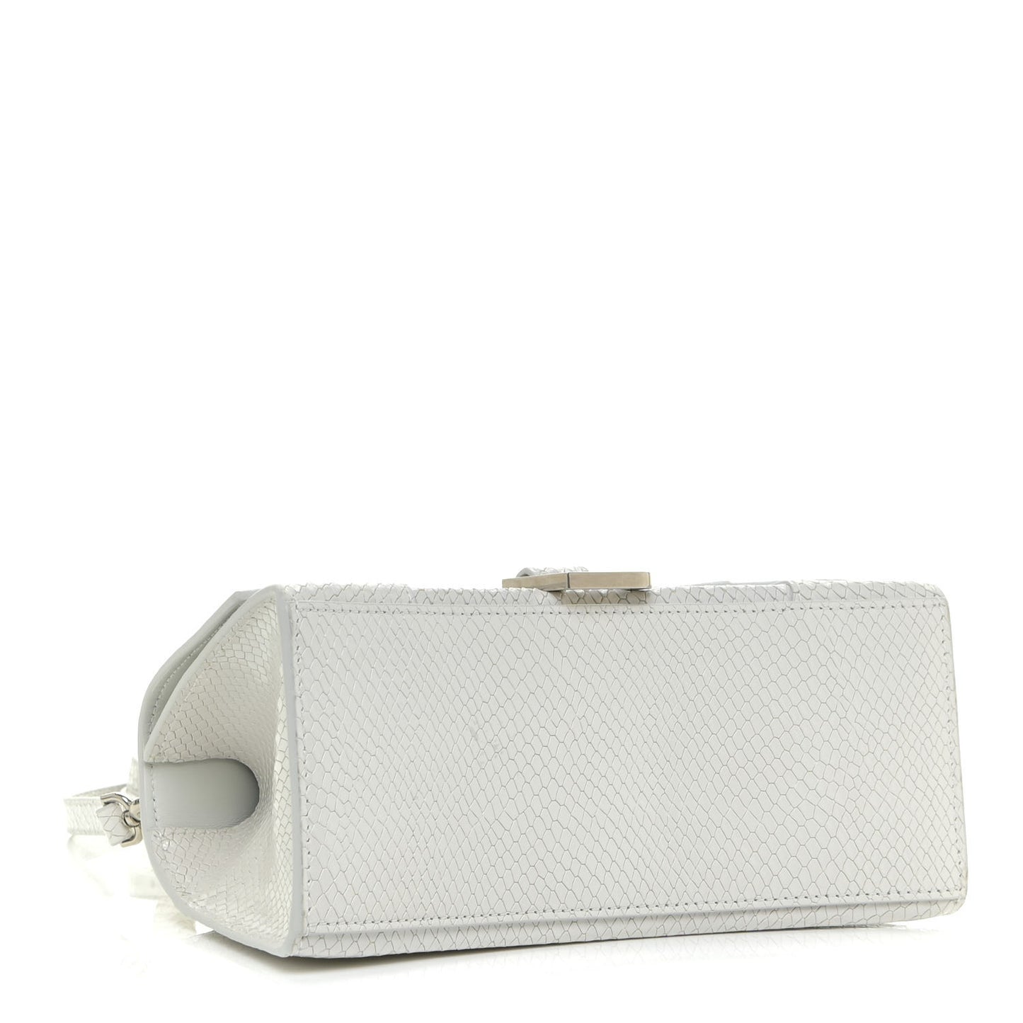 Calfskin Snake Embossed Small Hourglass Top Handle Bag White