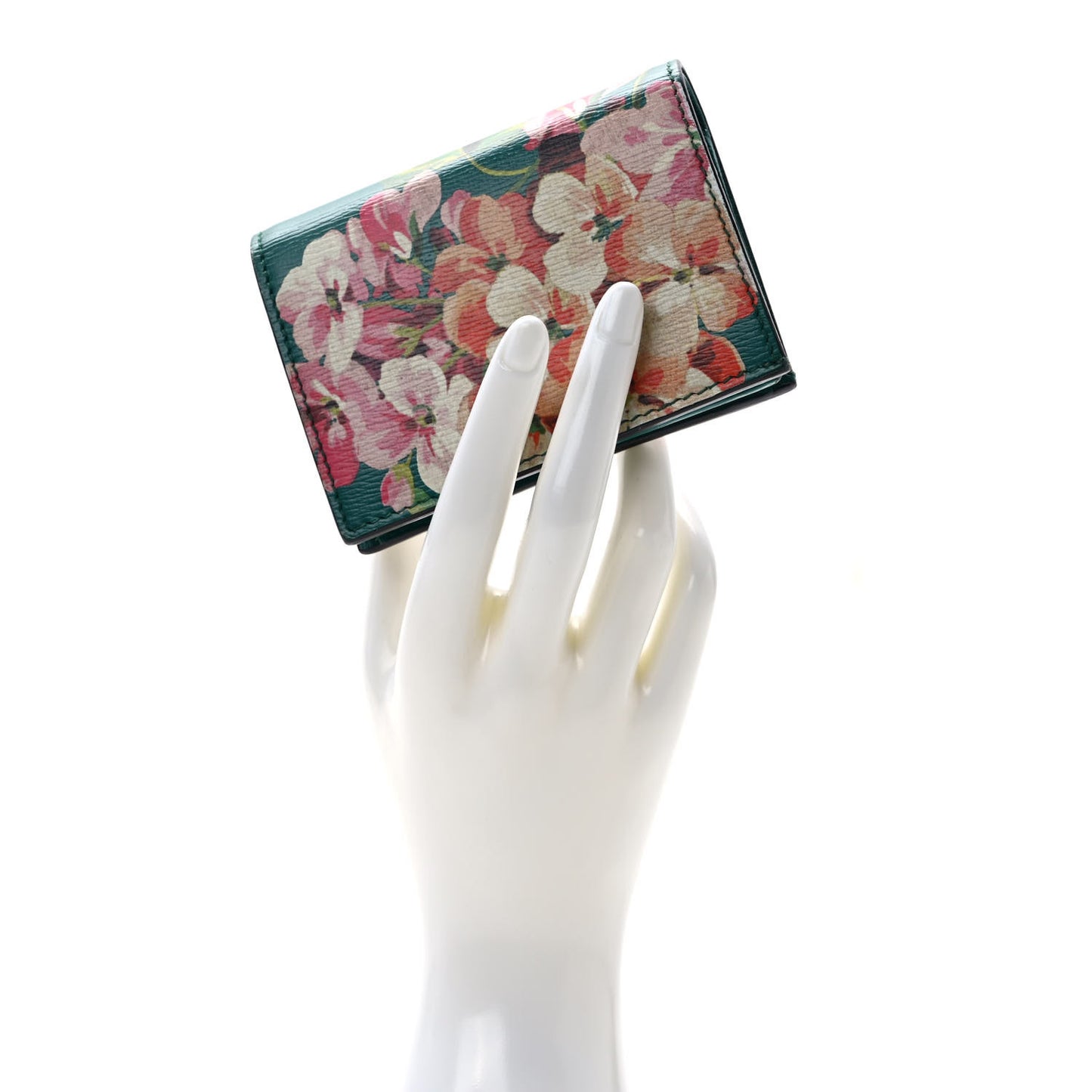 Shangai Calfskin Blooms Print Card Case Wallet Clear Bright Emerald Multicolor