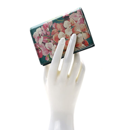 Gucci Shangai Calfskin Blooms Print Card Case Wallet Clear Bright Emerald Multicolor 2 of 14