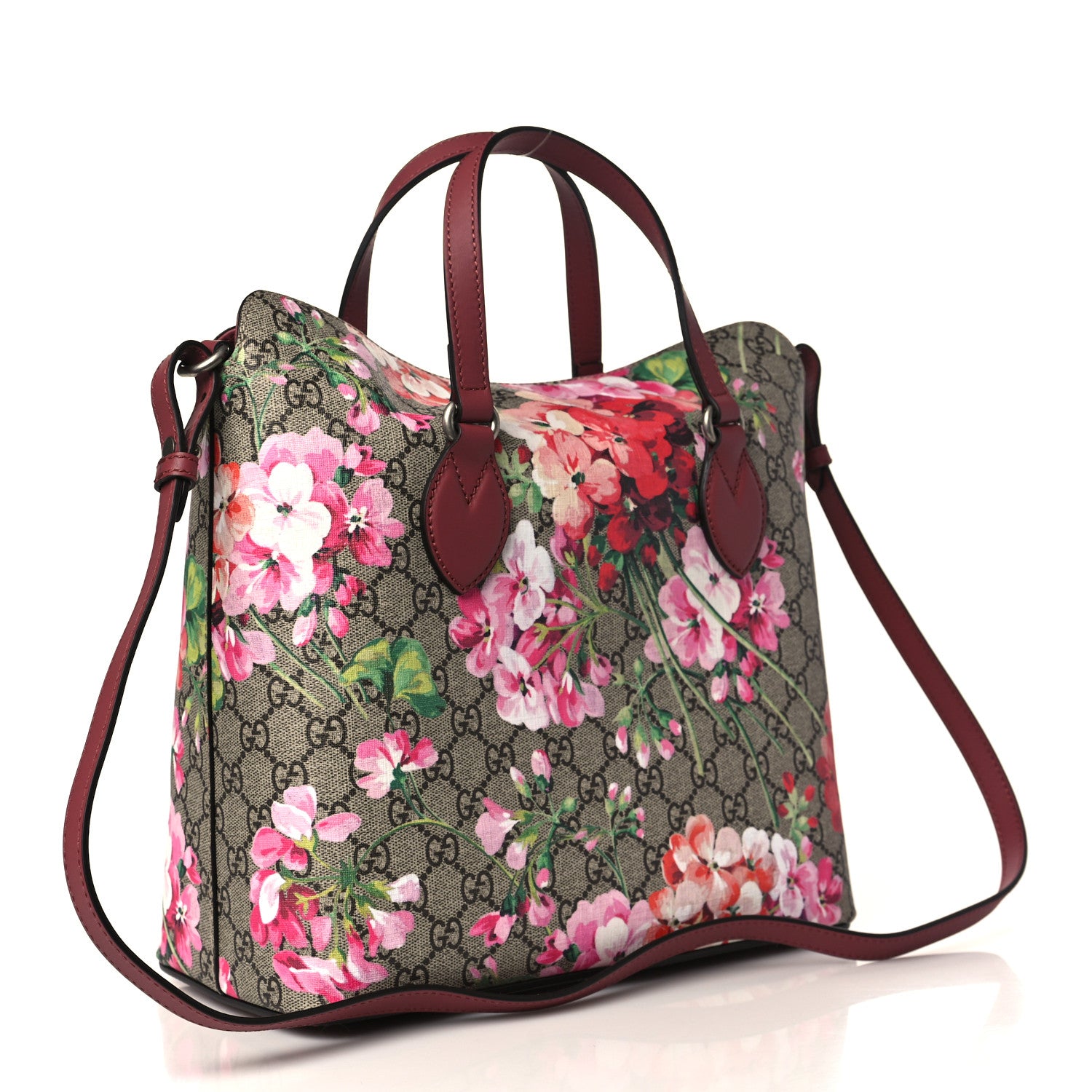 Gucci GG Supreme Monogram Blooms Linea A Foldover Tote Beige Multicolor Dry Rose 3 of 10