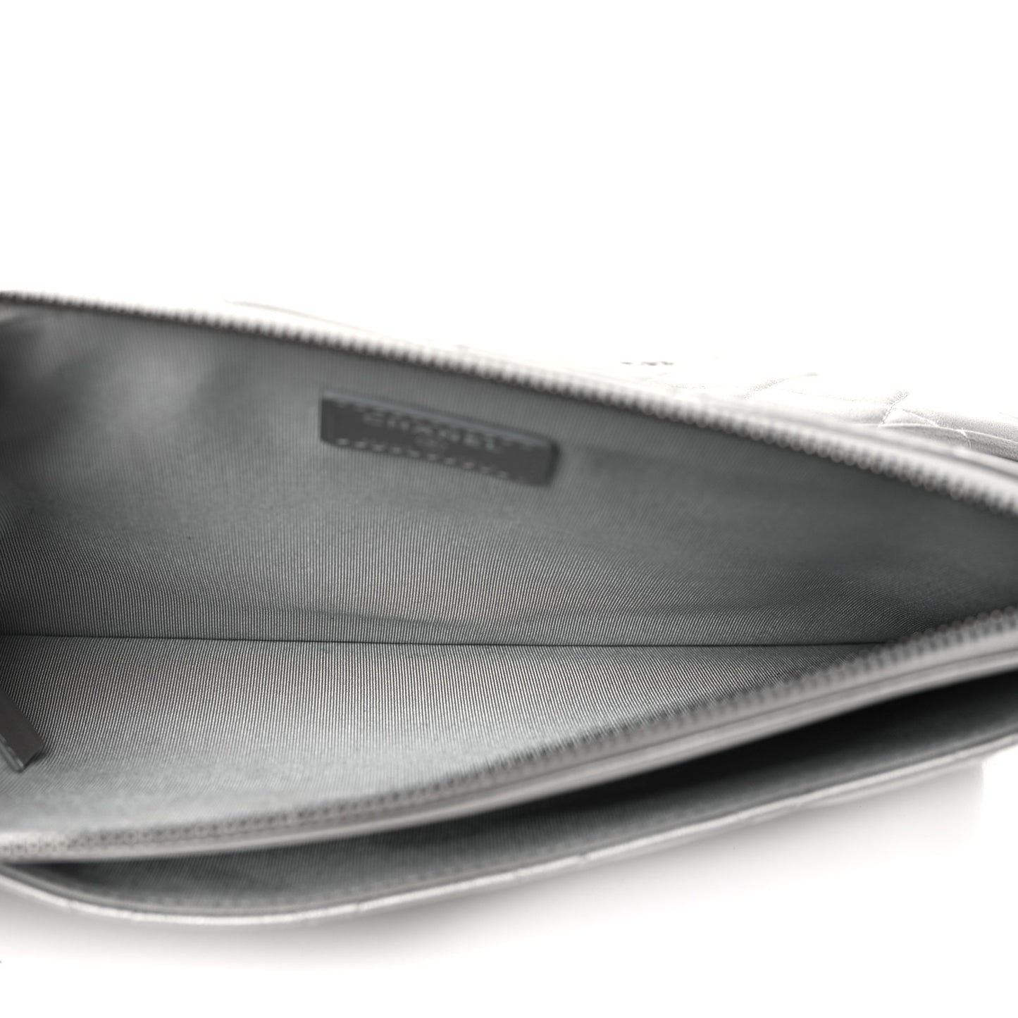 Metallic Lambskin Quilted Clutch With Chain Silver