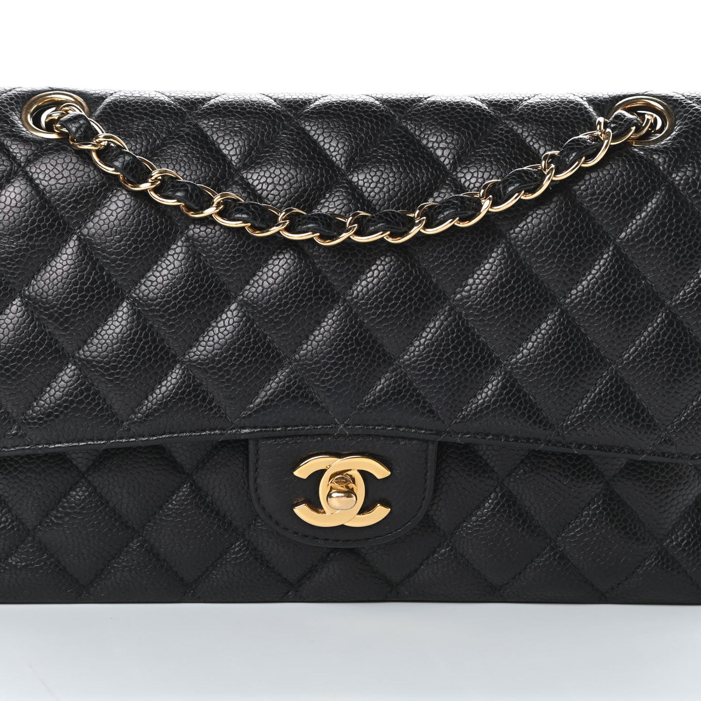 Caviar Quilted Medium Double Flap Black