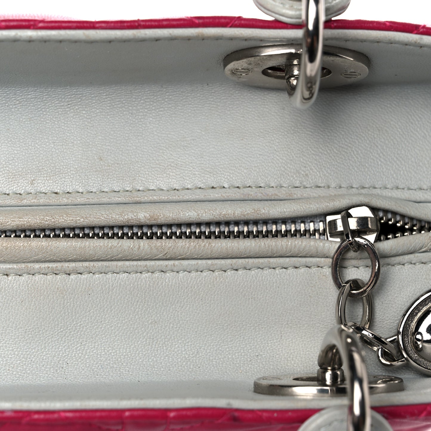 Lambskin Cannage Medium Tri-Color Lady Dior Fuchsia Orange