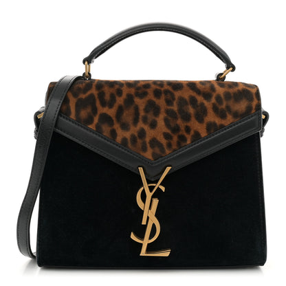 Saint Laurent Suede Leopard Print Mini Classic Monogram Cassandra Top Handle Manto Naturale Black 1 of 11