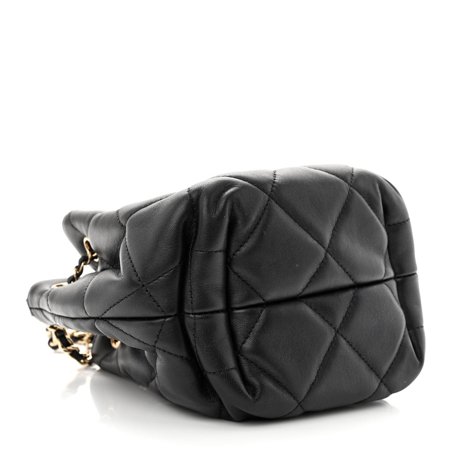 Lambskin Quilted CC Dweller Drawstring Bucket Bag Black