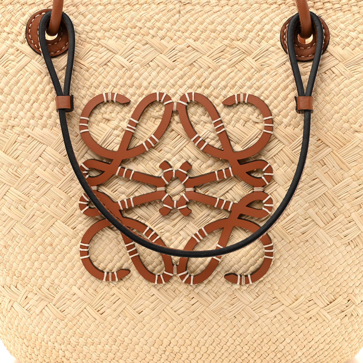 Calfskin Raffia Small Anagram Basket Tote Bag Natural Tan