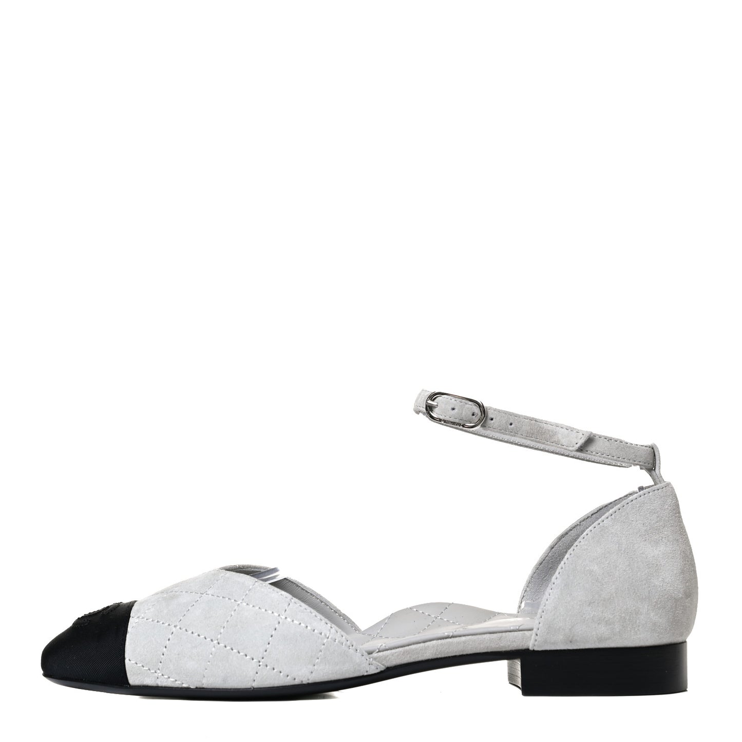 Suede Grosgrain Cap Toe CC Ankle Strap Sandals 37 Gray