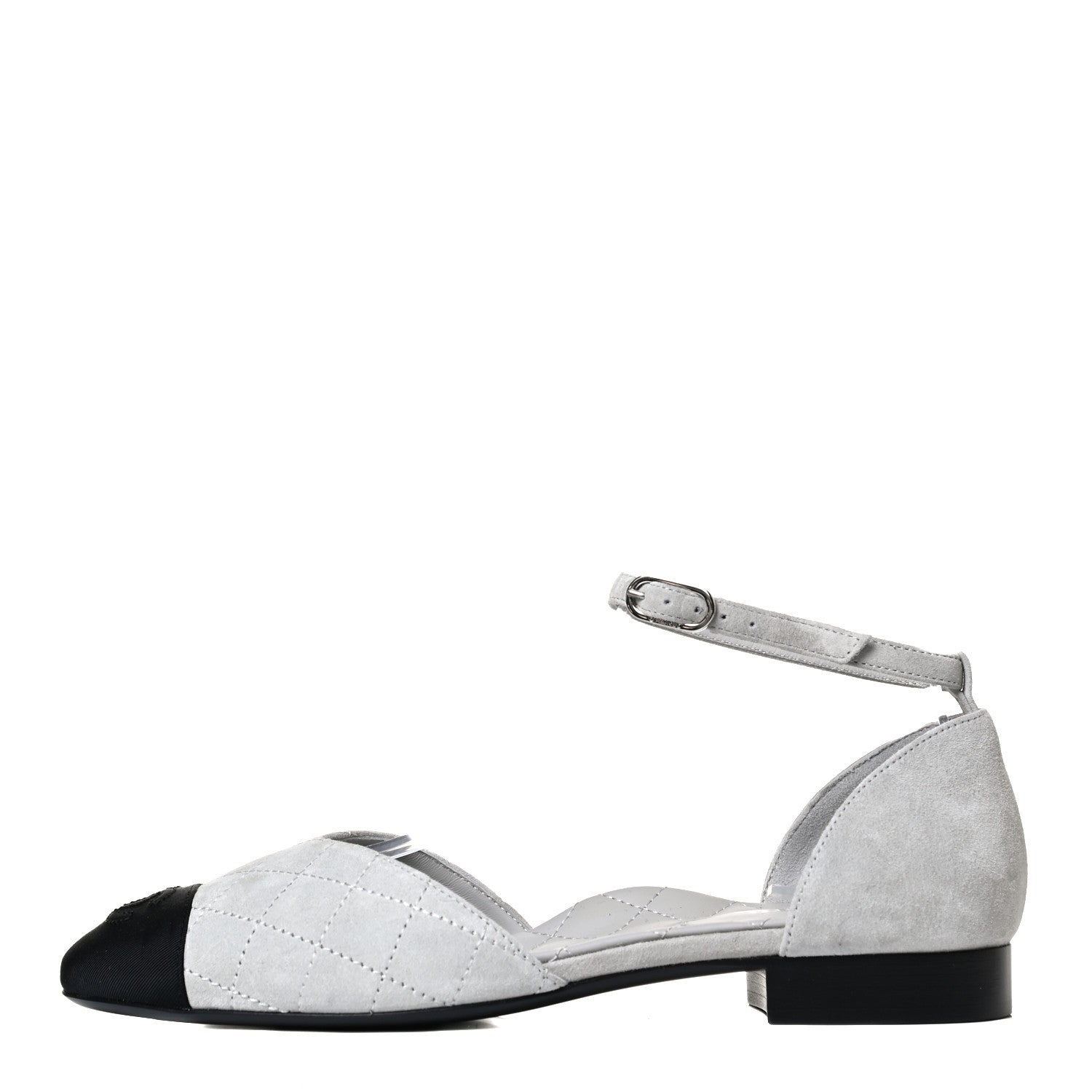 Chanel Suede Grosgrain Cap Toe CC Ankle Strap Sandals 37 Gray 1 of 13