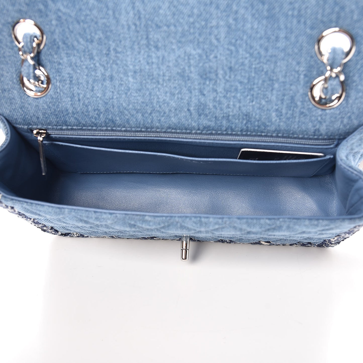 Denim Braided Medium Flap Bag Light Blue