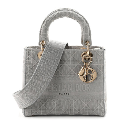 Christian Dior Canvas Embroidered Cannage Medium Lady D-Lite Gray 1 of 10