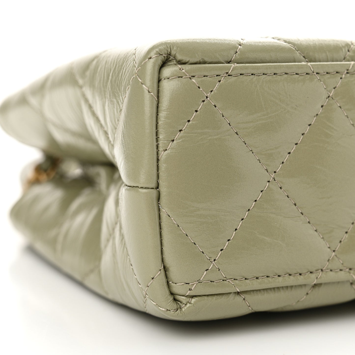 Shiny Aged Calfskin Quilted Nano Kelly Shopper Khaki