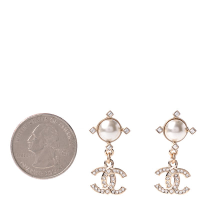 Chanel Crystal Pearl CC Drop Earrings Gold 2 of 5