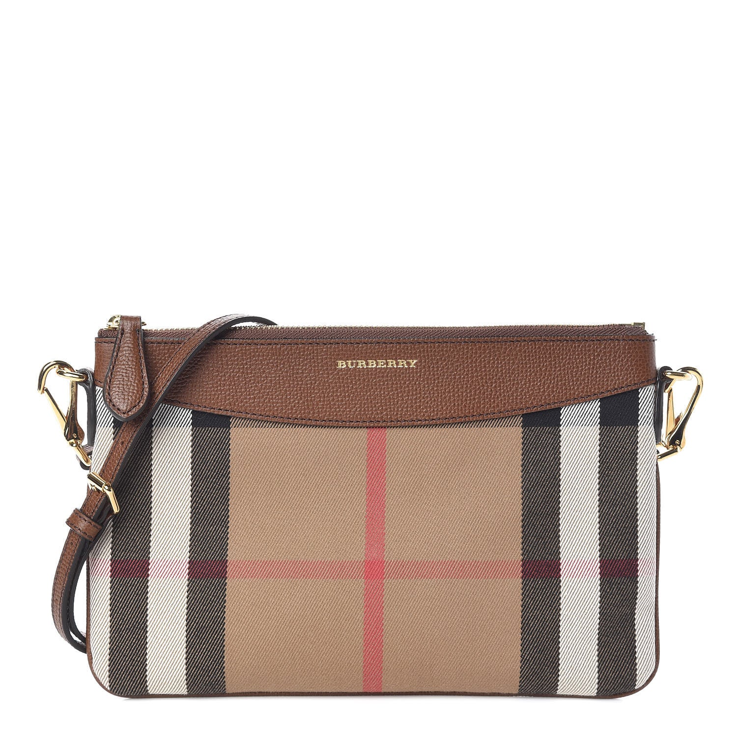 Burberry House Check Derby Peyton Crossbody Clutch Bag Tan 1 of 10