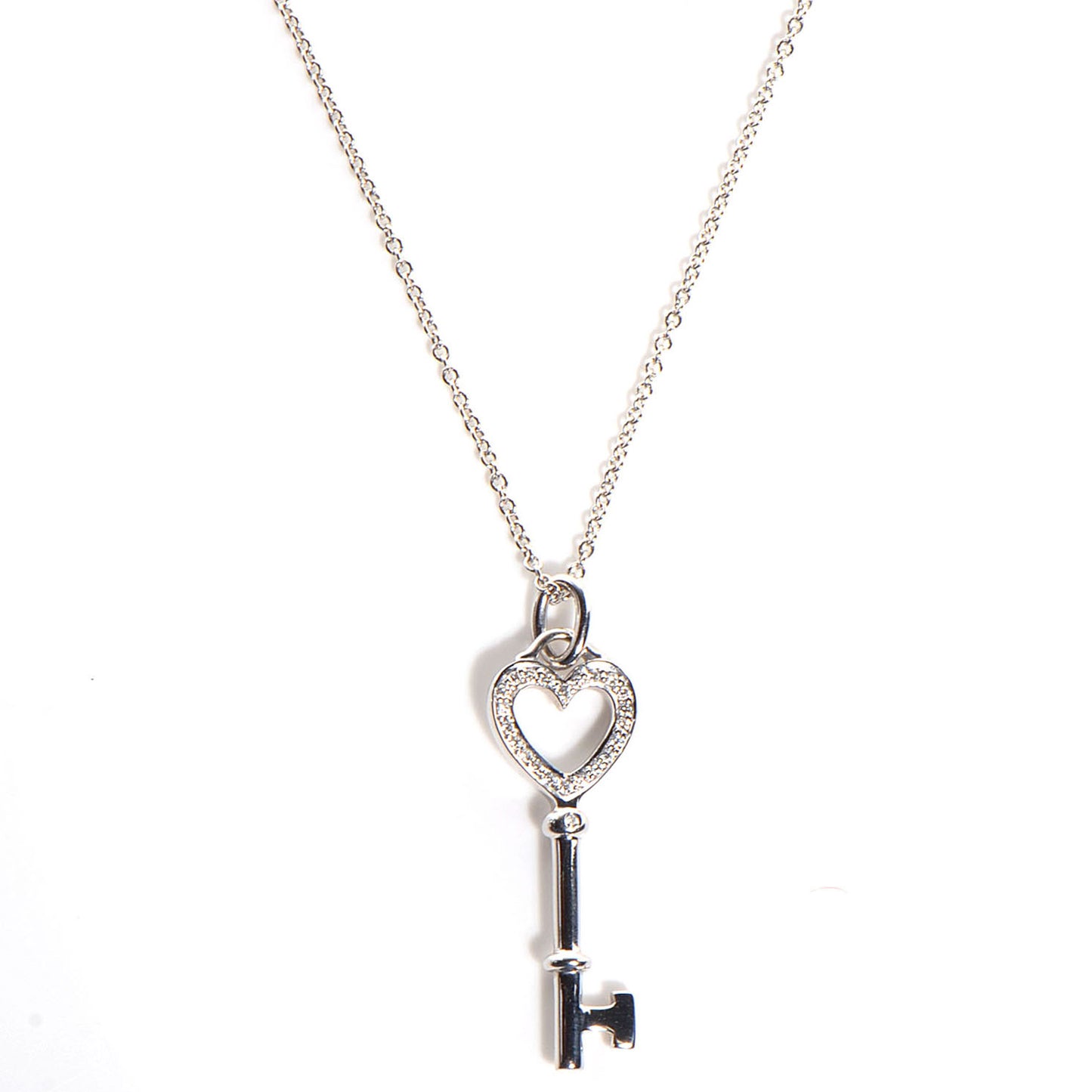 Platinum Diamond Heart Key Pendant Necklace