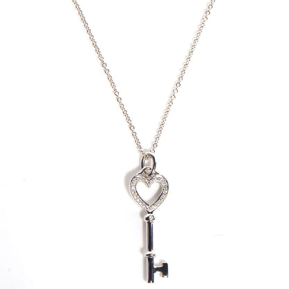 Tiffany Platinum Diamond Heart Key Pendant Necklace 1 of 6