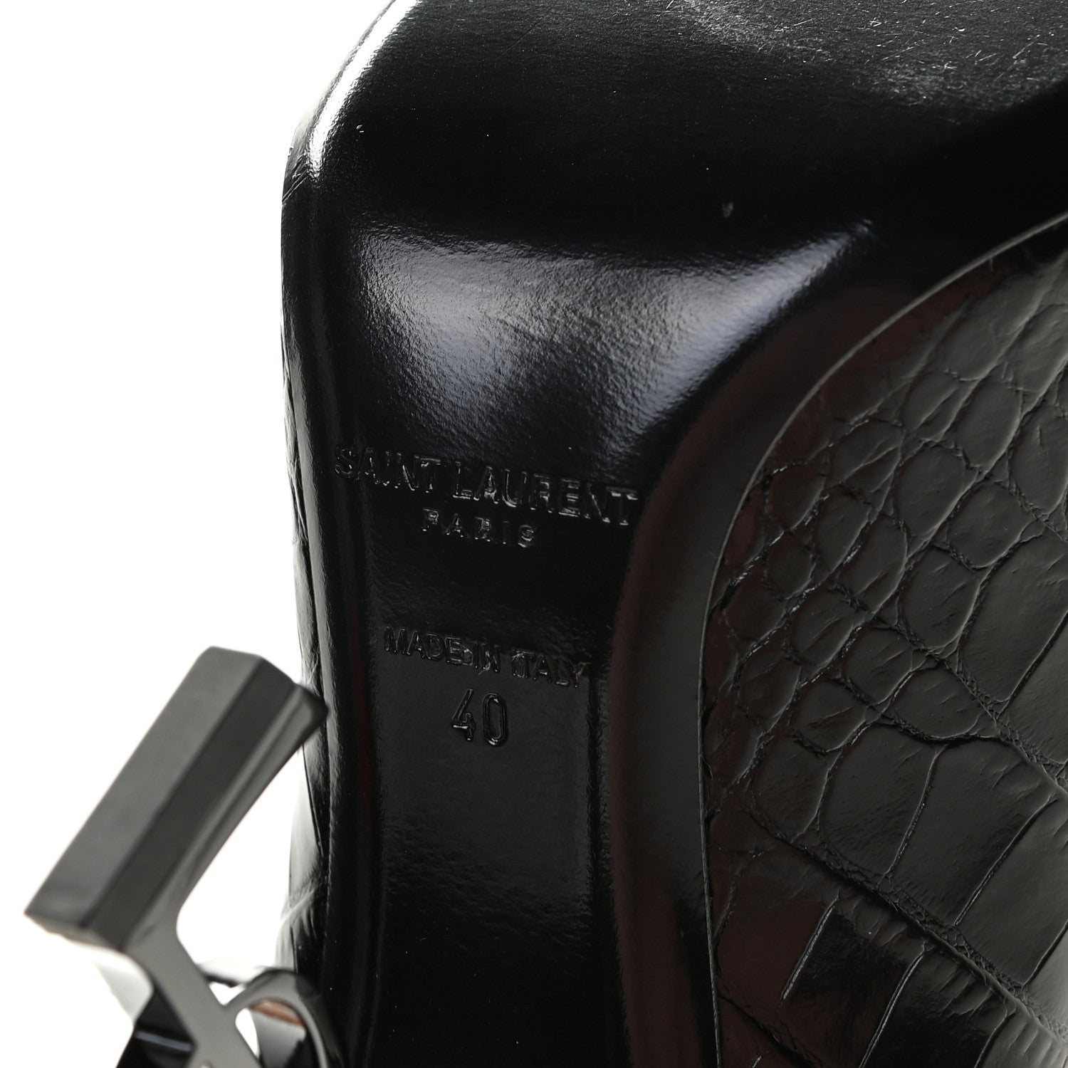 Saint Laurent Calfskin Crocodile Embossed Opyum 110 Pumps 40 Black 10 of 13