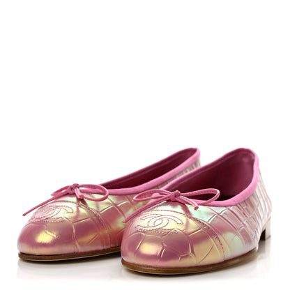 Chanel Iridescent Calfskin Crocodile Embossed Ballerina Flats 37 Pink 4 of 10