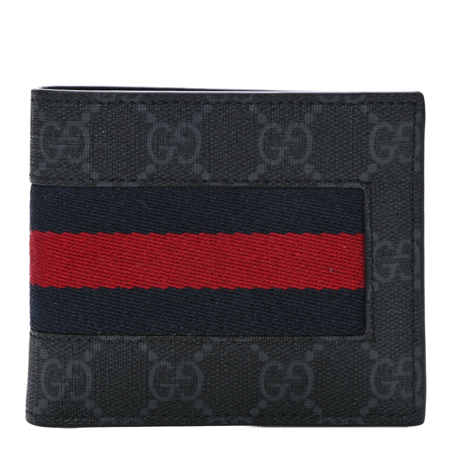 Gucci GG Supreme Monogram Selleria Calfskin Web New Web Bi-Fold Wallet Black 1 of 10