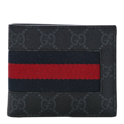 Gucci GG Supreme Monogram Selleria Calfskin Web New Web Bi-Fold Wallet Black 1 of 10