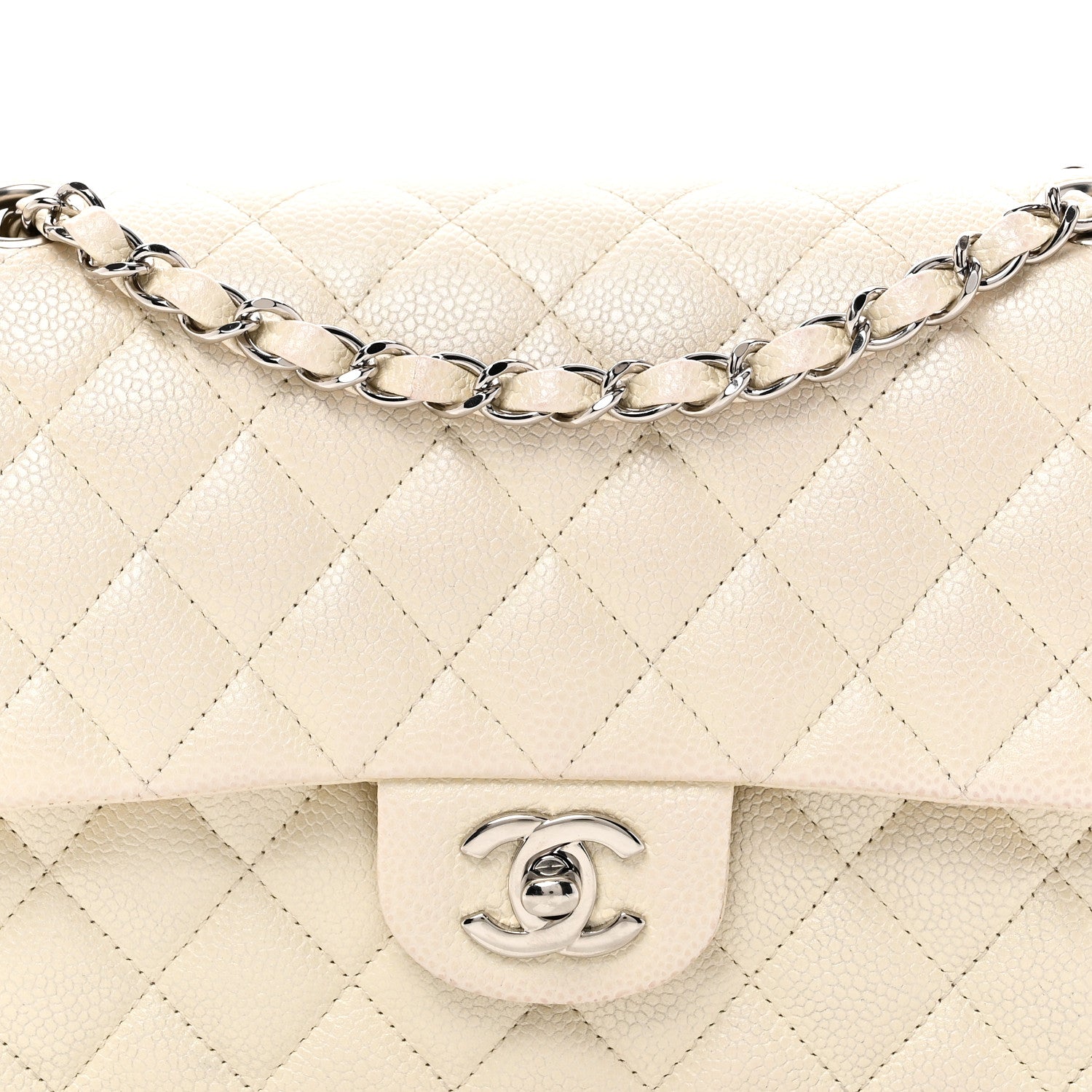 Chanel Iridescent Caviar Quilted Medium Double Flap White 5 of 12