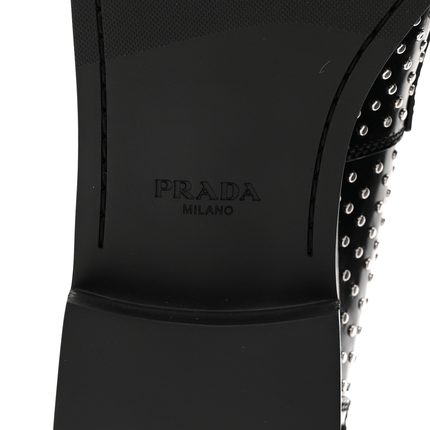 Prada Spazzolato Studded Metal Triangle Logo 20mm Loafers 39 Black 7 of 10