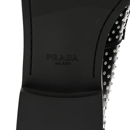 Prada Spazzolato Studded Metal Triangle Logo 20mm Loafers 39 Black 7 of 10