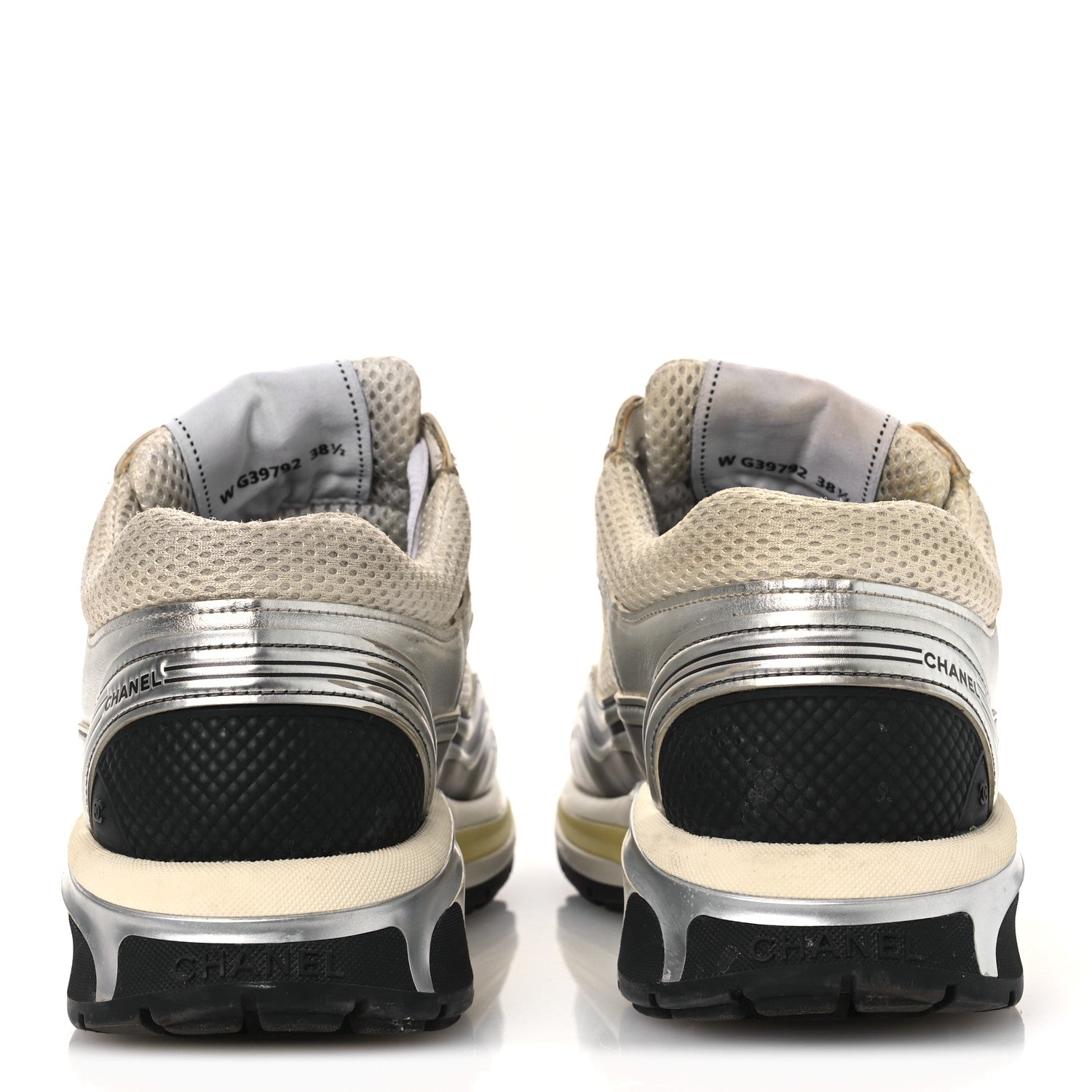 Chanel Fabric Laminated Calfskin Stretch CC Womens Sneakers 38.5