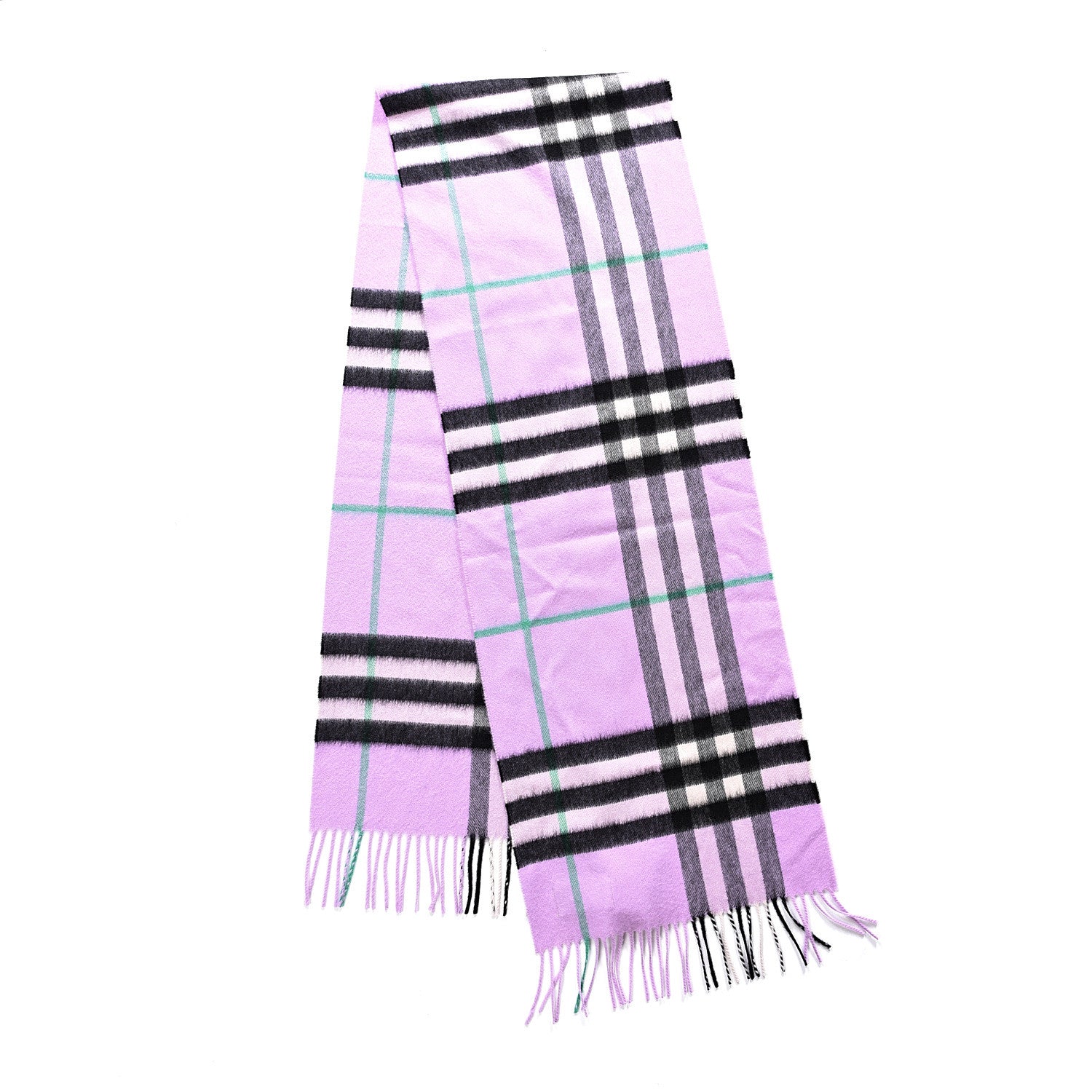 Burberry Cashmere Giant Check Fringe Scarf Pale Heather 2 of 3