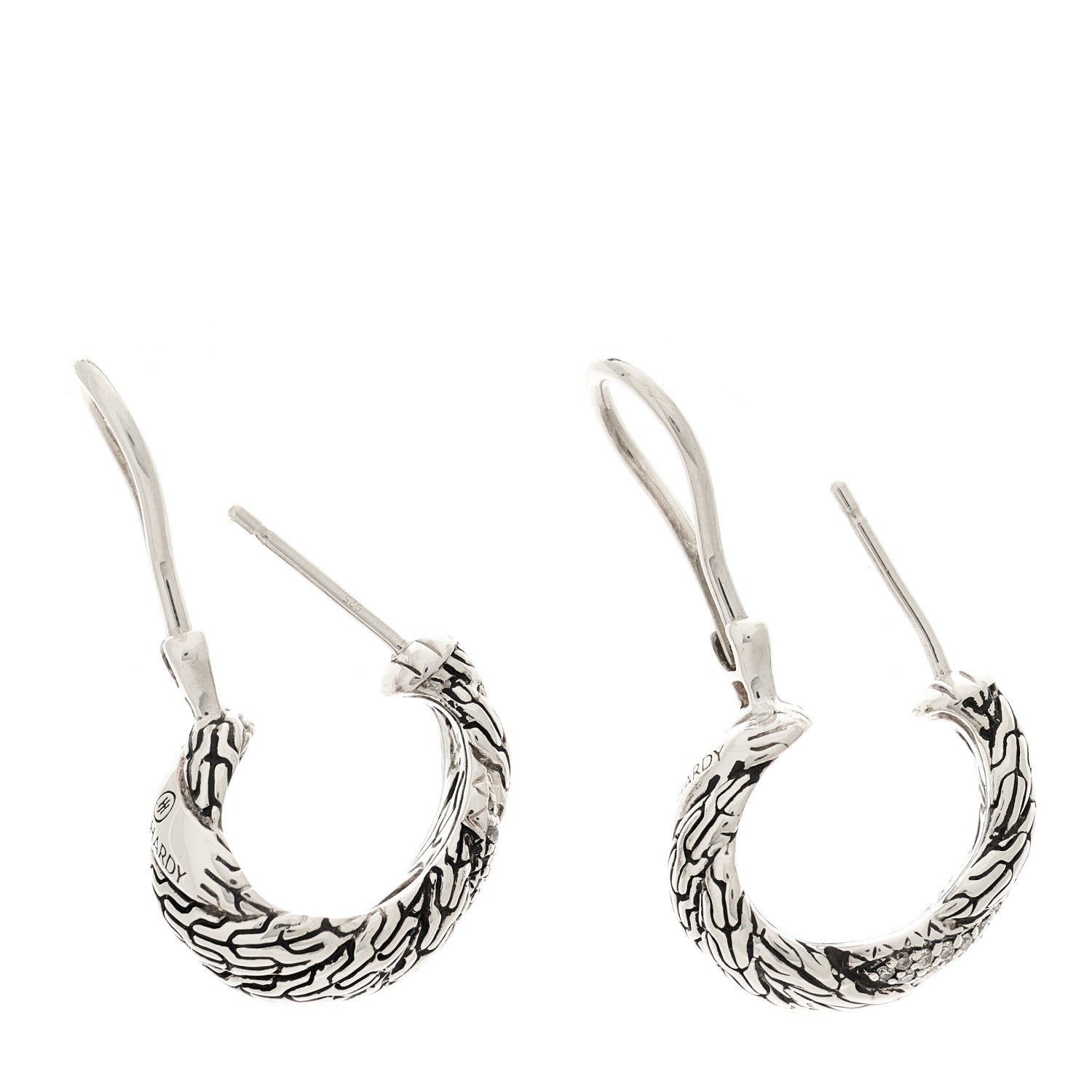 John Hardy Sterling Silver Diamond Classic Chain Huggie Earrings 2 of 3