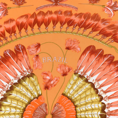 Hermes Silk Brazil Scarf 90 Mangue Corail Kaki 3 of 5