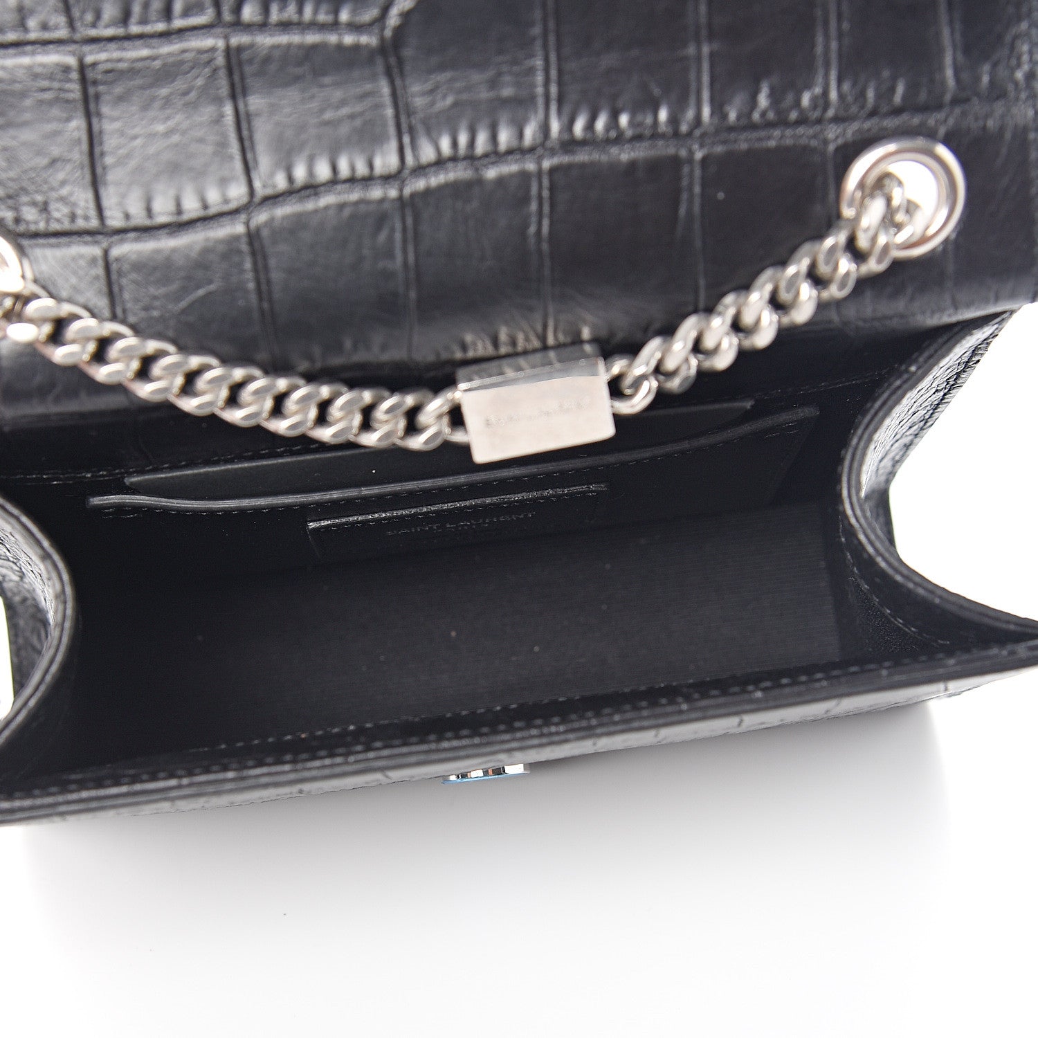 Saint Laurent Calfskin Crocodile Embossed Small Classic Monogram Kate Tassel Satchel Black 4 of 8