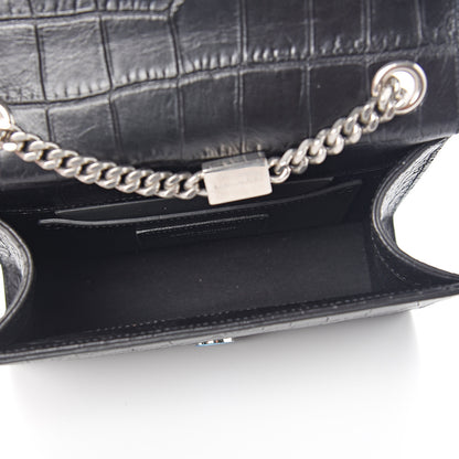 Saint Laurent Calfskin Crocodile Embossed Small Classic Monogram Kate Tassel Satchel Black 4 of 8