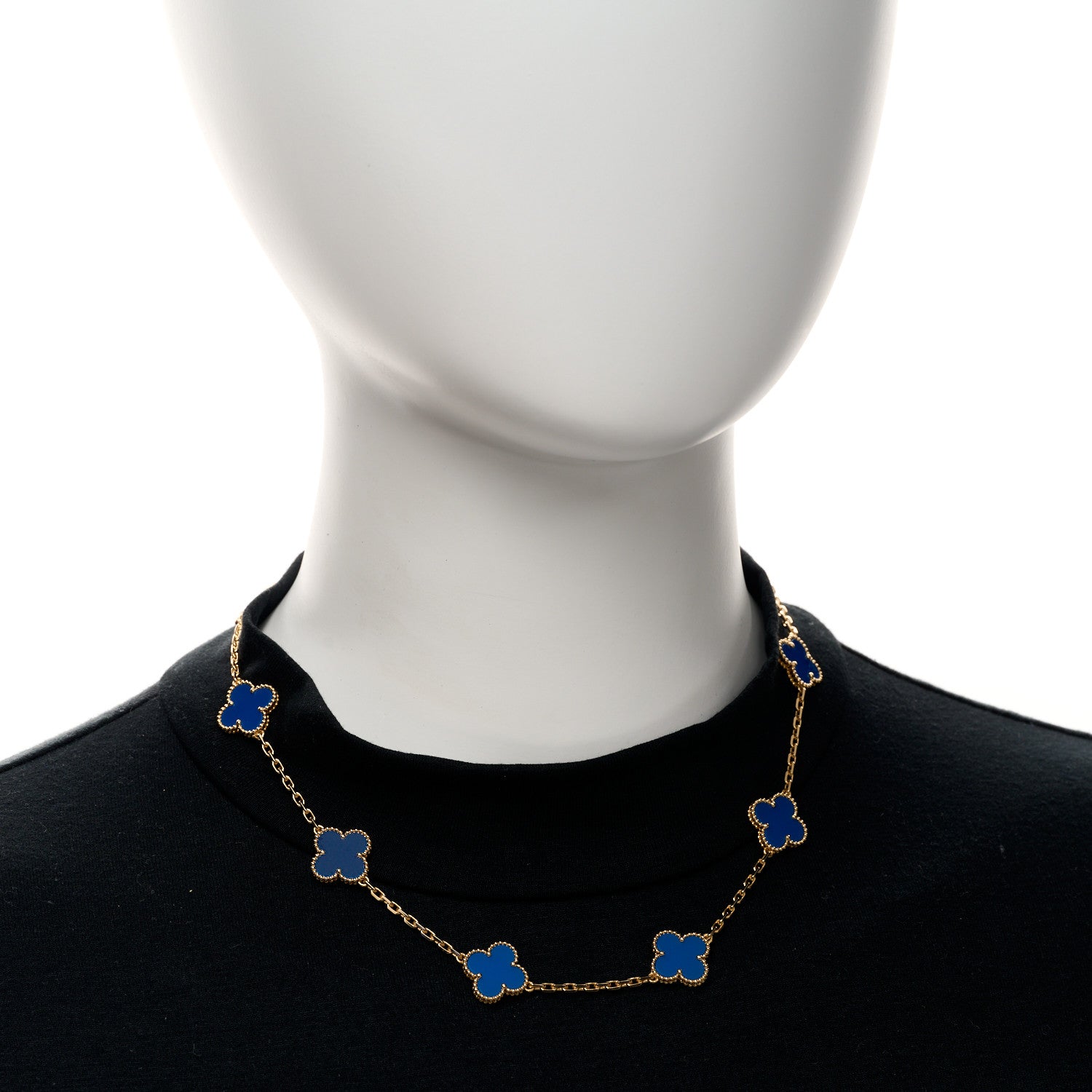 Van Cleef & Arpels 18K Yellow Gold Blue Agate 10 Motifs Vintage Alhambra Necklace 2 of 5