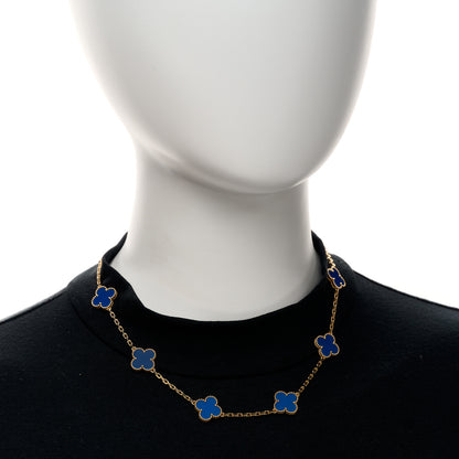 Van Cleef & Arpels 18K Yellow Gold Blue Agate 10 Motifs Vintage Alhambra Necklace 2 of 5