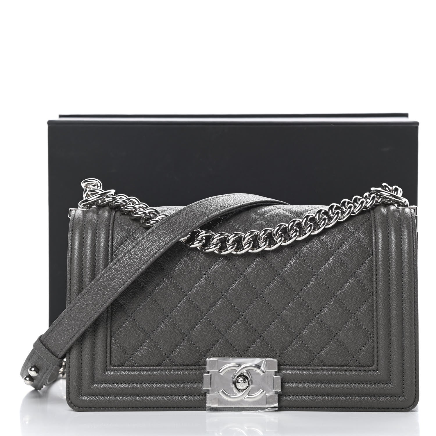 Chanel Caviar Quilted Medium Boy Flap Grey 12 of 12