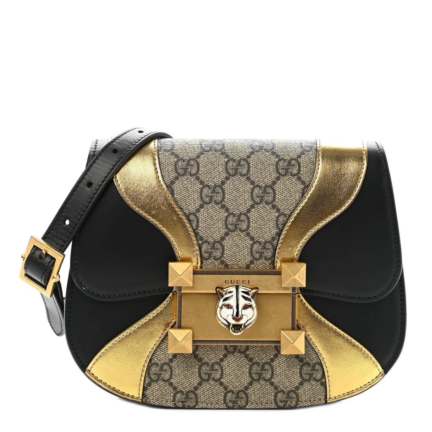 Gucci GG Supreme Monogram Small Osiride Shoulder Bag Black Gold 1 of 13