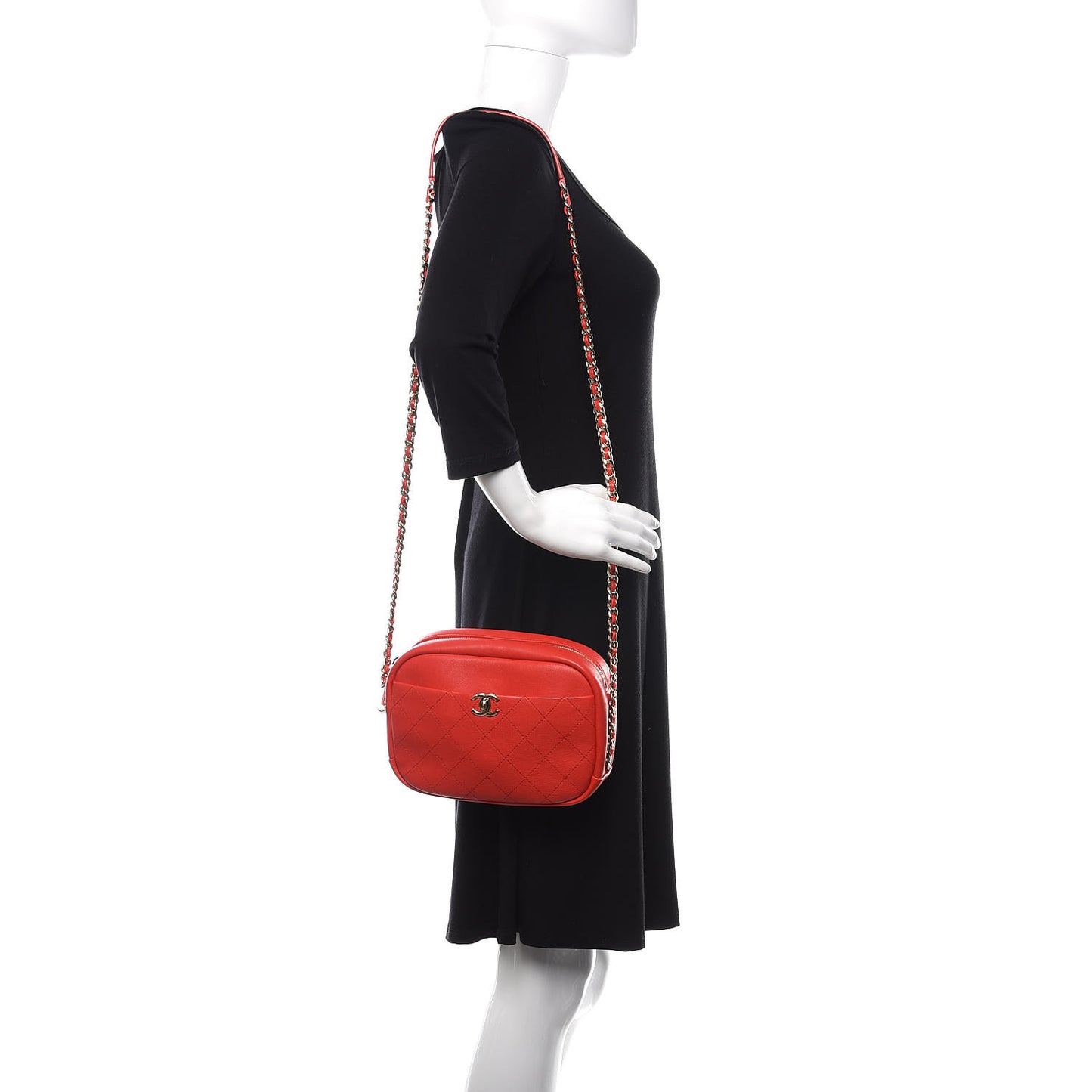 Goatskin Quilted Large Casual Trip Camera Case Bag Red