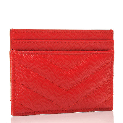 Saint Laurent Grain De Poudre Matelasse Chevron Monogram Credit Card Case New Red 3 of 6