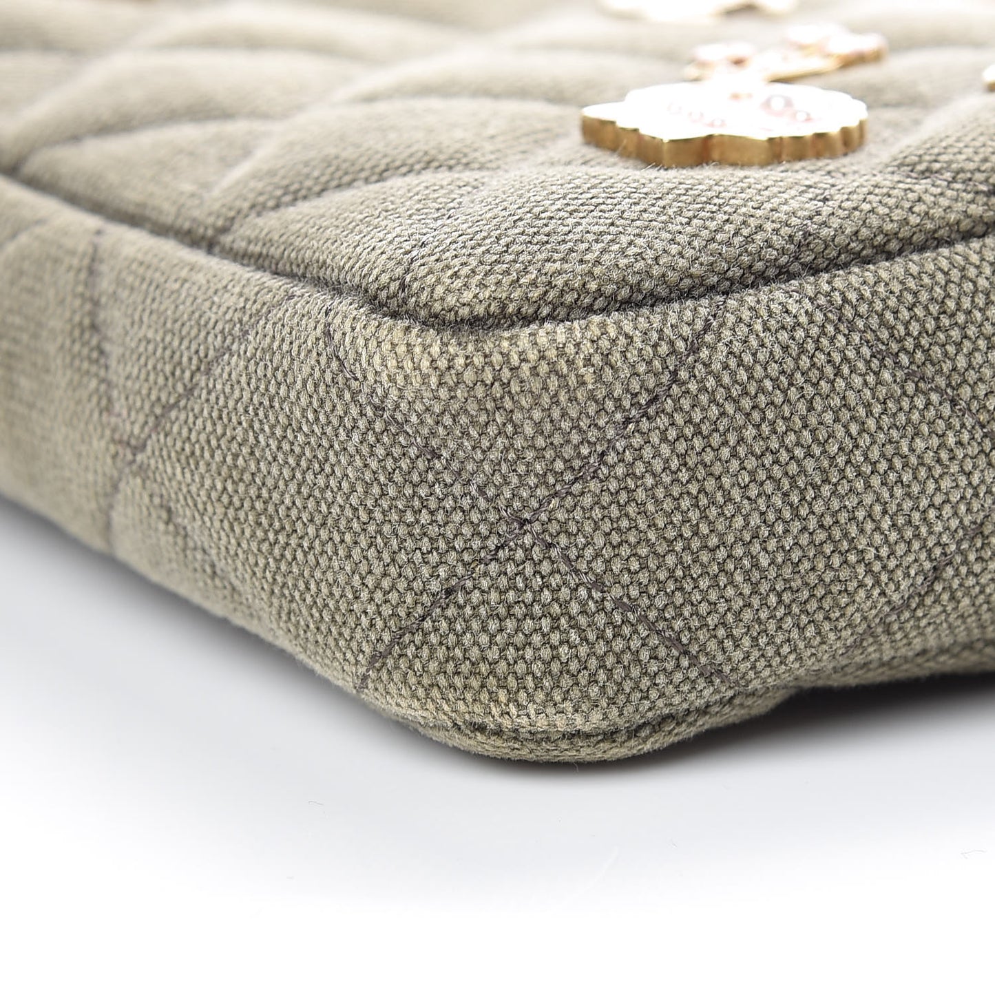 Canvas Quilted Coco Cuba Small Clutch With Chain Khaki