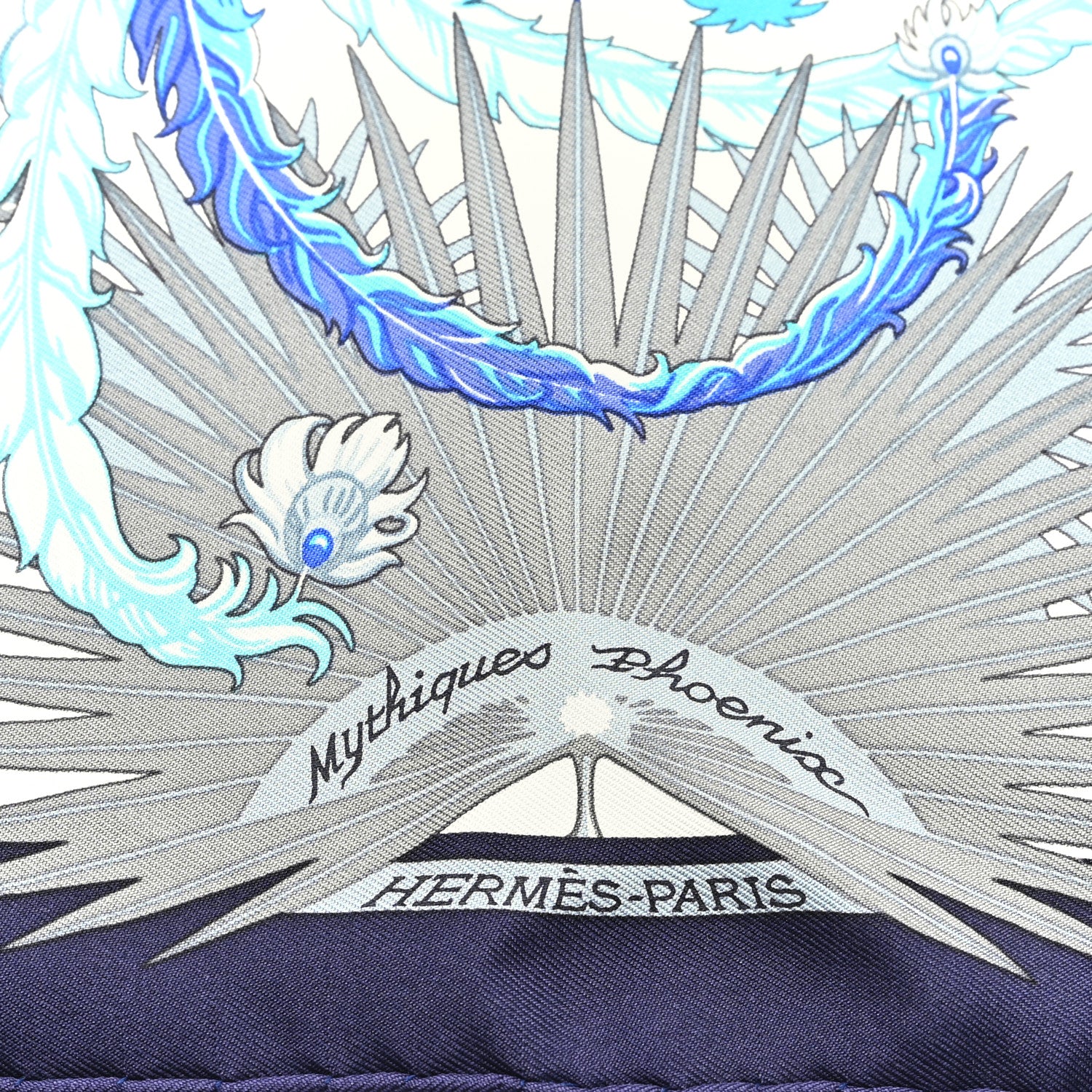 Hermes Silk Mythiques Phoenix Scarf 45 White Bleu Turquoise 2 of 3