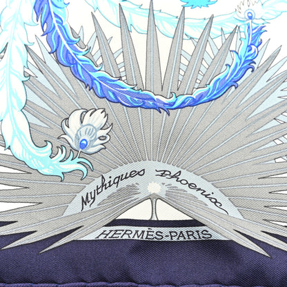 Hermes Silk Mythiques Phoenix Scarf 45 White Bleu Turquoise 2 of 3