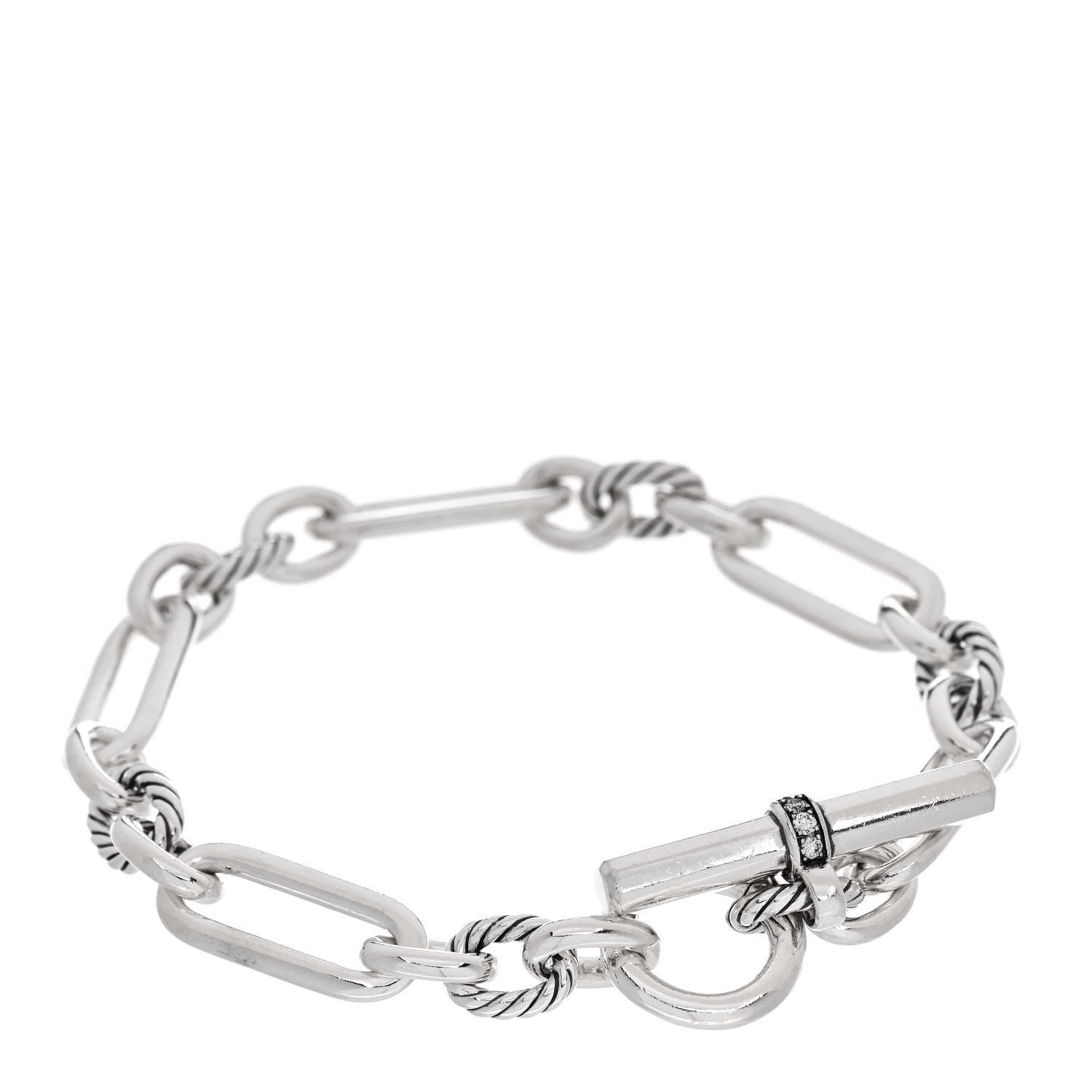 David Yurman Sterling Silver Diamond 9.8mm Lexington Chain Bracelet 1 of 3