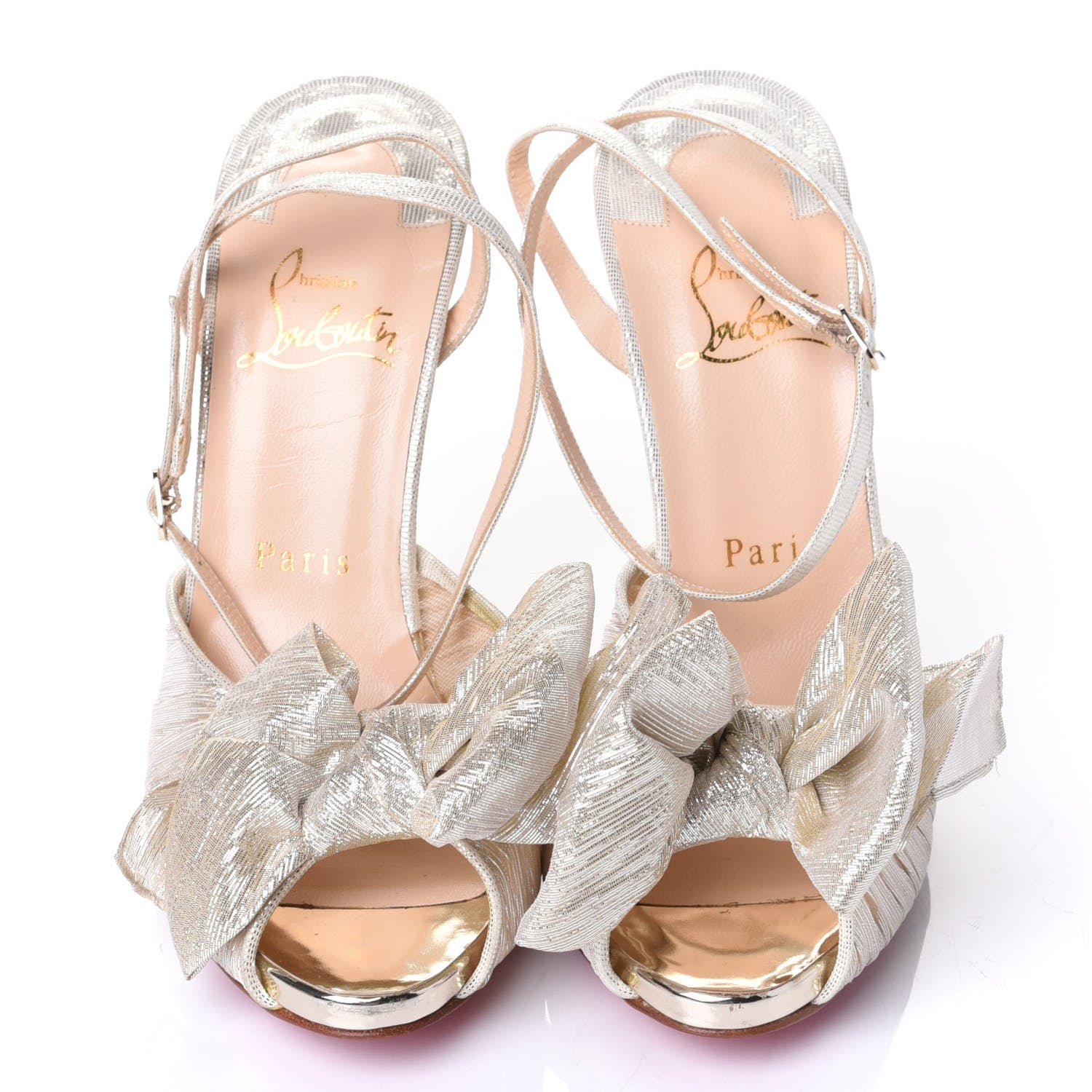 Christian Louboutin Chiffon Lame Bow Artydiva 120 Platform Sandals 39 Platine 5 of 10
