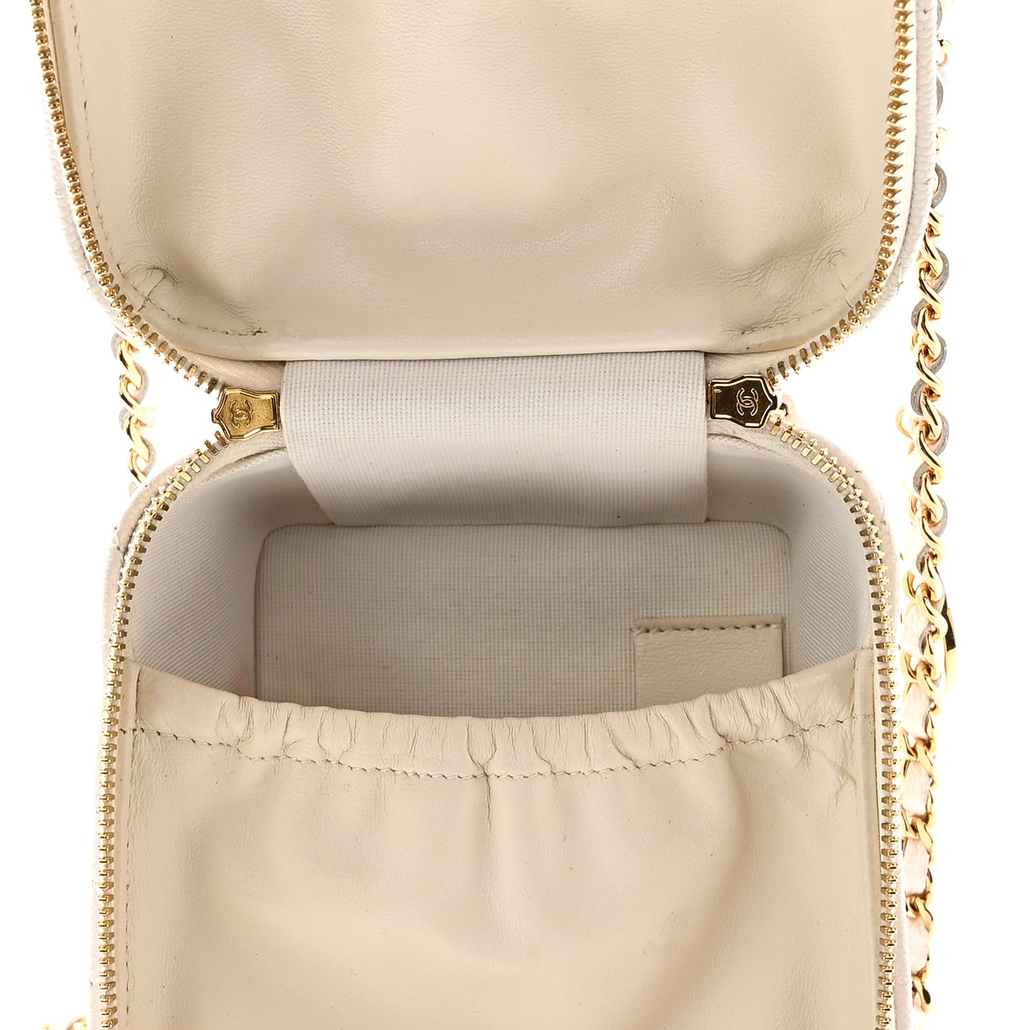 Caviar Quilted Vanity With Chain White