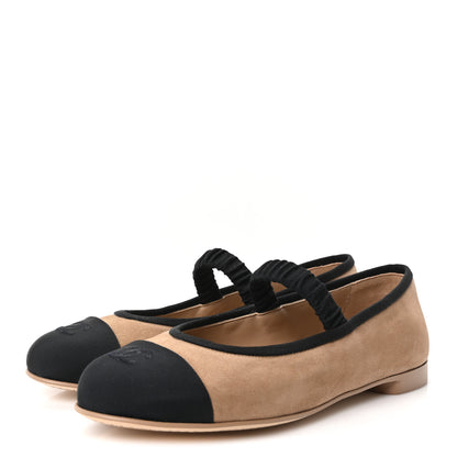 Chanel Suede Kidskin Grosgrain Mary Jane Flats 38 Beige Black 4 of 10