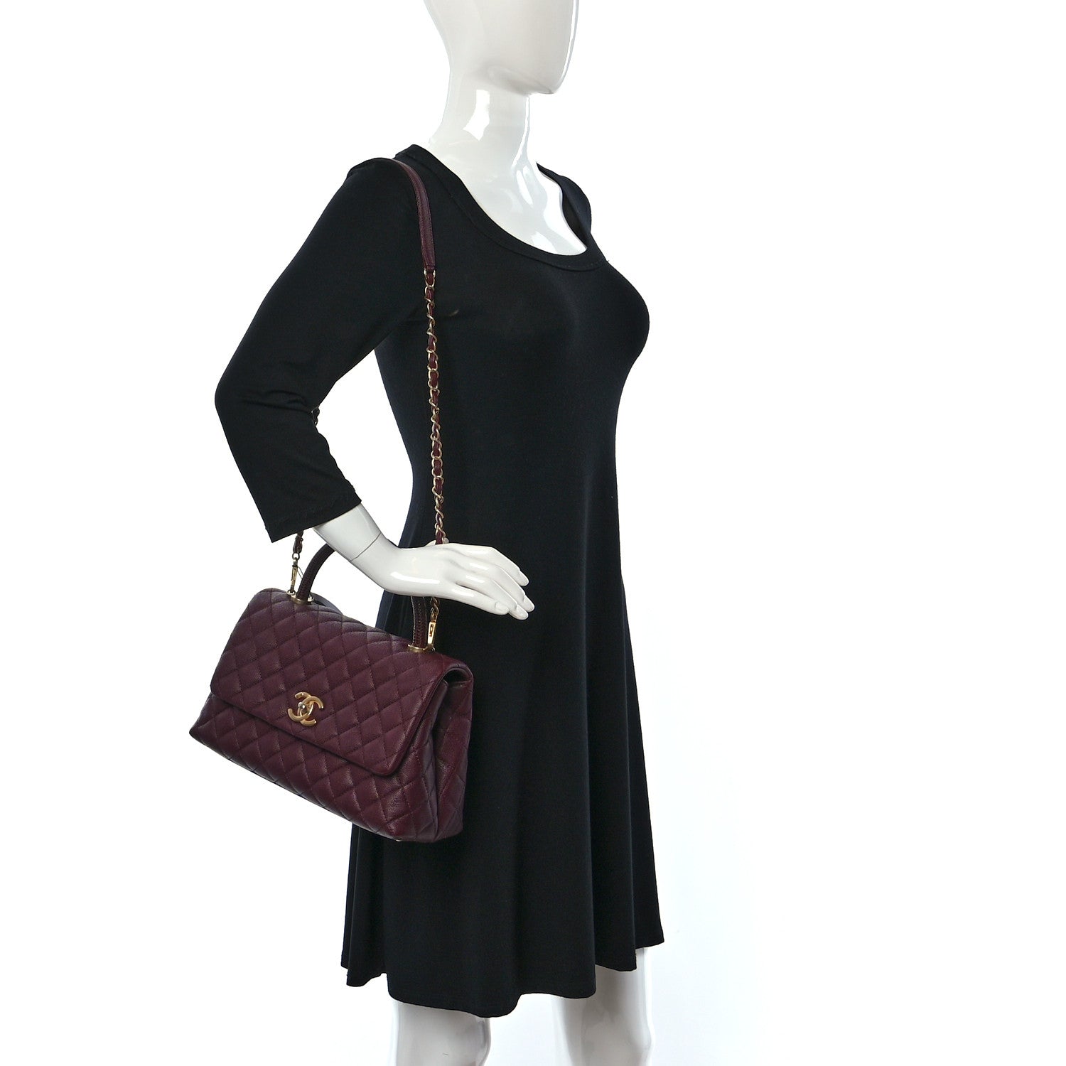 Chanel Caviar Lizard Embossed Quilted Small Coco Handle Flap Burgundy 2 of 9