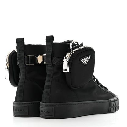 Prada Re-Nylon Gabardine Metal Triangle Logo Wheel Pouch Pocket High Top Sneakers 38.5 Black 5 of 10
