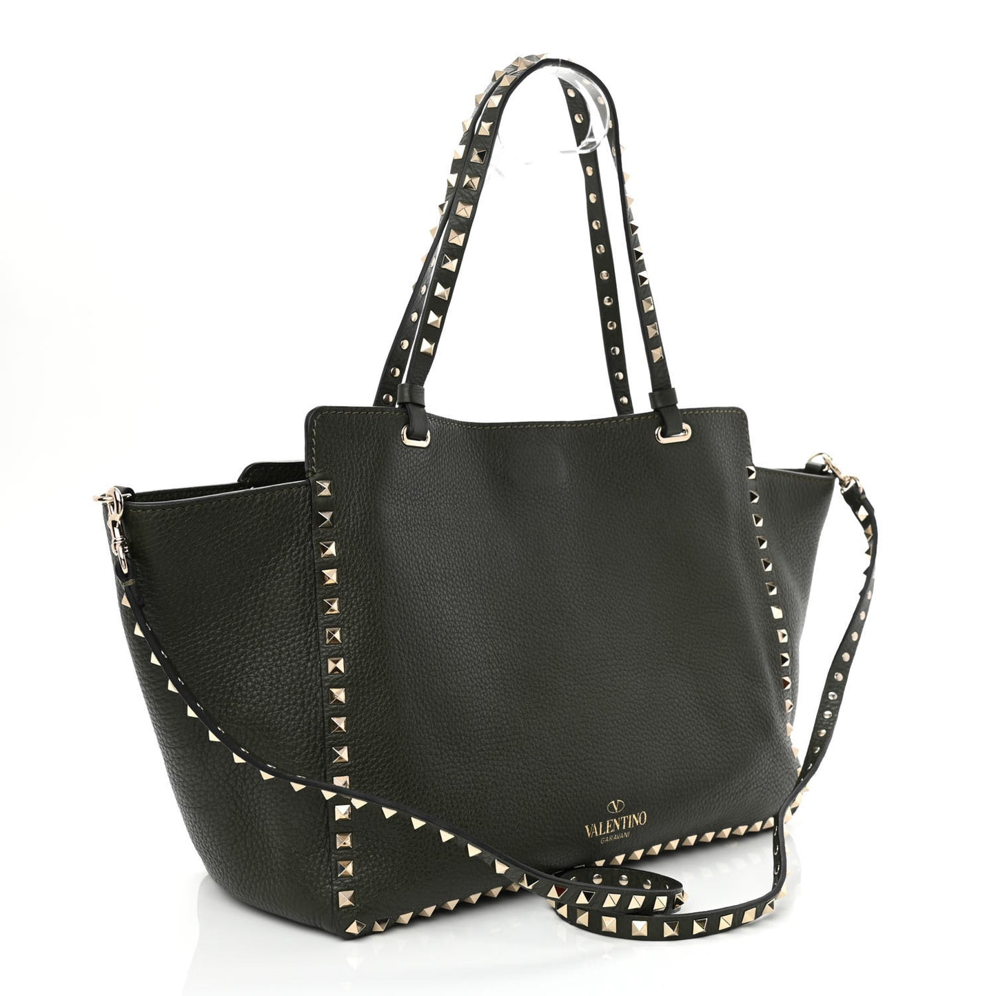Pebbled Calfskin Medium Rockstud Tote Army Green